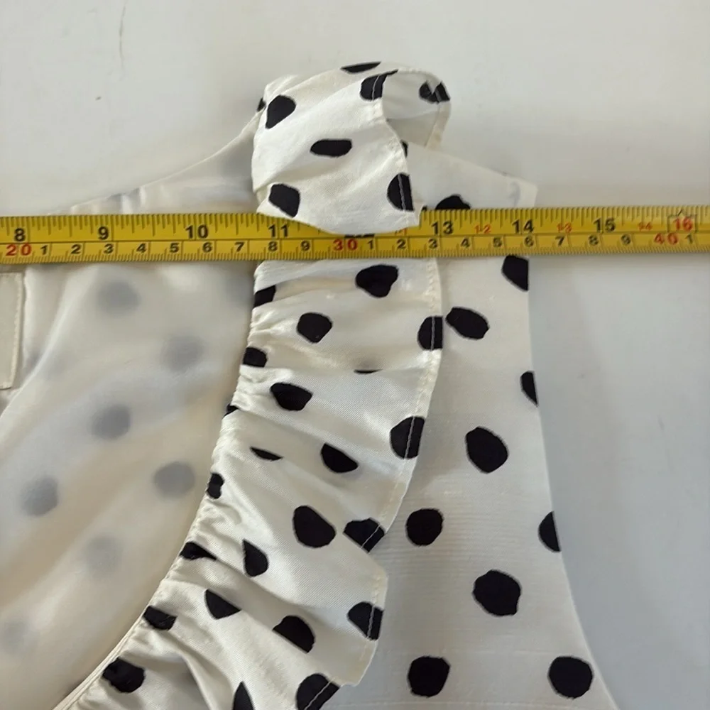Kate Spade 100% silk white black polka dot sleeveless ruffle top dress. Size zip